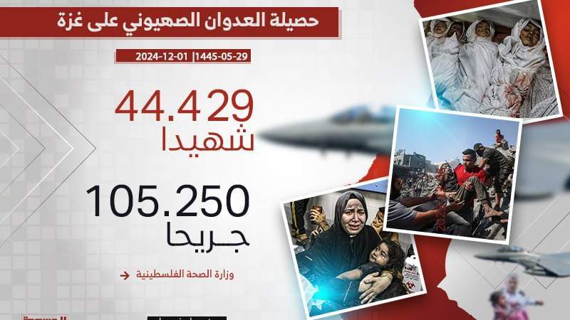 Massacres in Gaza: Over 44,429 Martyrs as Israeli Aggression Erases Entire Families