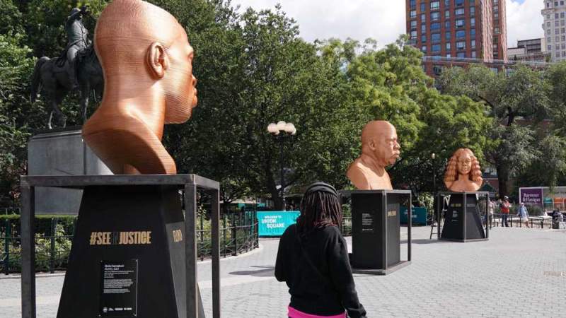 George Floyd Statue Vandalized by Paint in NYC